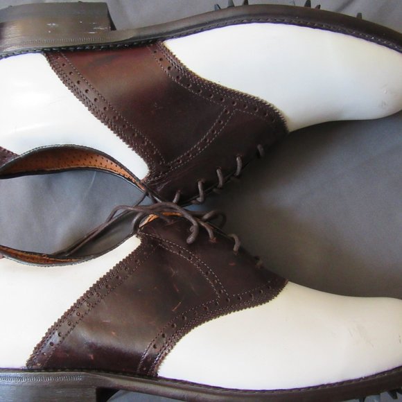 Mens Justin Golf Shoes Classic Saddle Brogue White Brown Leather Sz 8.5 EE main image 8